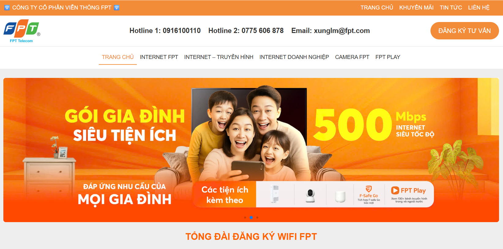 Website đăng kí lắp đặt mạng FPT Telecom