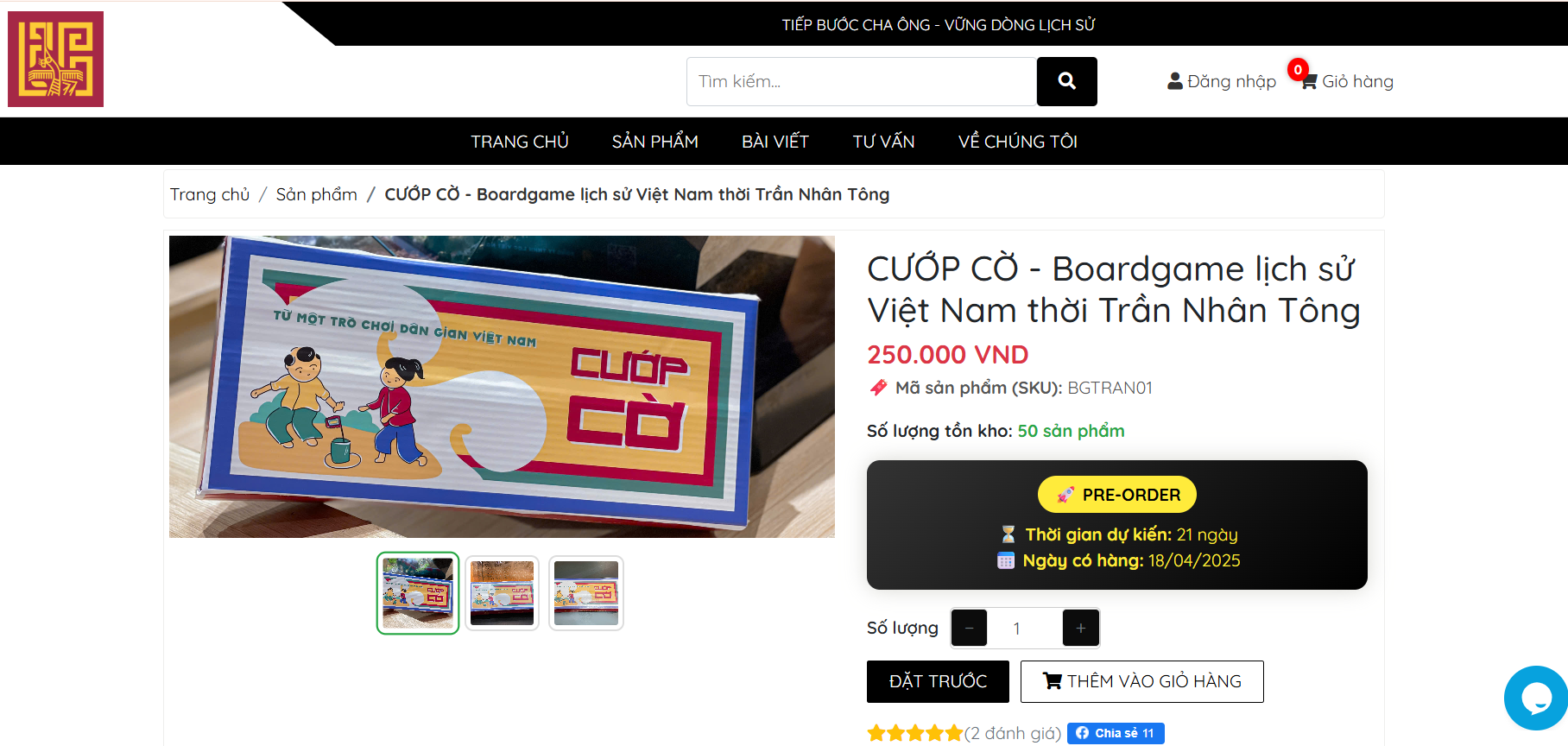 Website bán board game lịch sử Lac.id.vn